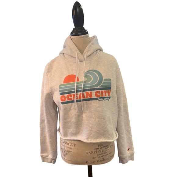 League Ocean City New Jersey Cropped Hoodie Sweatshirt Grey Size Med EUC - Picture 1 of 6